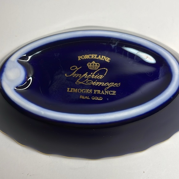 Porcelaine (Porcelain) Imperial Limoges Cobalt Blue Trinket Tray - Picture 5 of 9